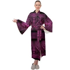 Fractal Magenta Pattern Geometry Maxi Tie Front Velour Kimono