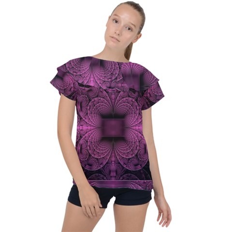 Fractal Magenta Pattern Geometry Ruffle Collar Chiffon Blouse by Pakrebo