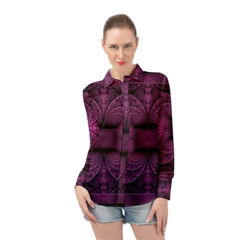 Fractal Magenta Pattern Geometry Long Sleeve Chiffon Shirt by Pakrebo