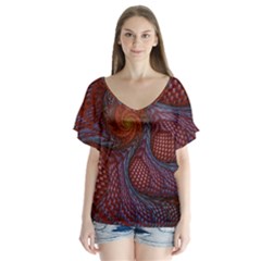 Fractal Red Fractal Art Digital Art V-neck Flutter Sleeve Top by Pakrebo