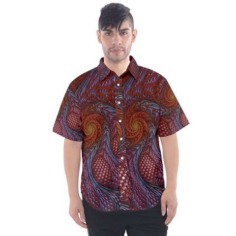 Fractal Red Fractal Art Digital Art Men s Short Sleeve Shirt by Pakrebo