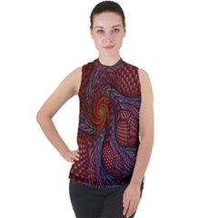 Fractal Red Fractal Art Digital Art Mock Neck Chiffon Sleeveless Top by Pakrebo