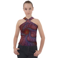 Fractal Red Fractal Art Digital Art Cross Neck Velour Top