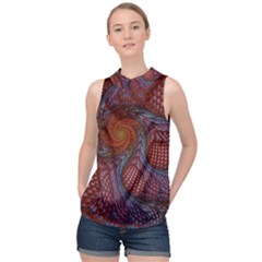 Fractal Red Fractal Art Digital Art High Neck Satin Top by Pakrebo