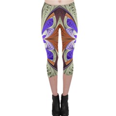 Fractal Splits Silver Gold Capri Leggings  by Pakrebo