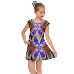 Fractal Splits Silver Gold Kids  Cap Sleeve Dress by Pakrebo