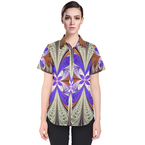 Fractal Splits Silver Gold Women s Short Sleeve Shirt by Pakrebo