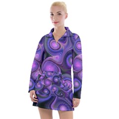 Abstract Pattern Fractal Wallpaper Women s Long Sleeve Casual Dress by Pakrebo