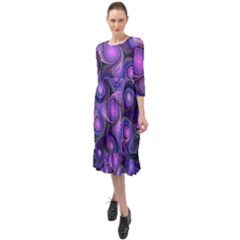 Abstract Pattern Fractal Wallpaper Ruffle End Midi Chiffon Dress