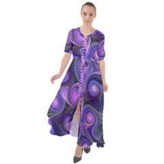 Abstract Pattern Fractal Wallpaper Waist Tie Boho Maxi Dress