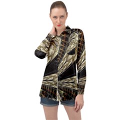 Fractal Abstract Pattern Spiritual Long Sleeve Satin Shirt