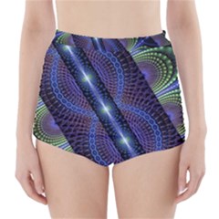 Fractal Blue Lines Colorful High-waisted Bikini Bottoms by Pakrebo