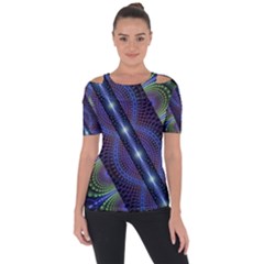 Fractal Blue Lines Colorful Shoulder Cut Out Short Sleeve Top by Pakrebo