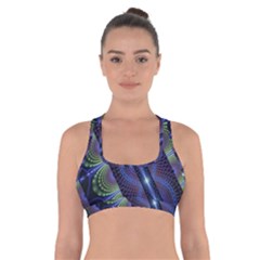 Fractal Blue Lines Colorful Cross Back Sports Bra by Pakrebo