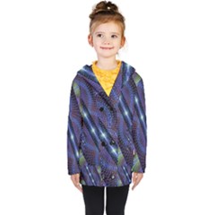 Fractal Blue Lines Colorful Kids  Double Breasted Button Coat by Pakrebo