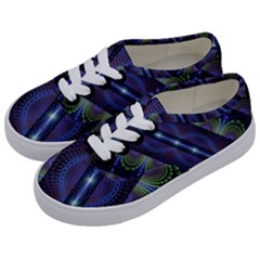 Fractal Blue Lines Colorful Kids  Classic Low Top Sneakers by Pakrebo