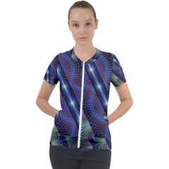 Fractal Blue Lines Colorful Short Sleeve Zip Up Jacket