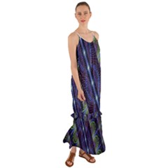 Fractal Blue Lines Colorful Cami Maxi Ruffle Chiffon Dress by Pakrebo