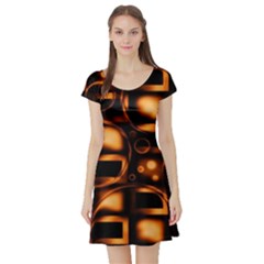 Bubbles Background Abstract Brown Short Sleeve Skater Dress by Pakrebo