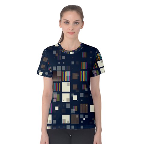 Blocks Pattern Rainbow Texture Women s Cotton Tee by Pakrebo