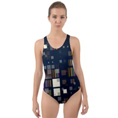 Blocks Pattern Rainbow Texture Cut-out Back One Piece Swimsuit by Pakrebo