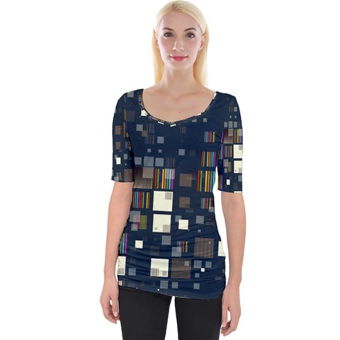 Blocks Pattern Rainbow Texture Wide Neckline Tee by Pakrebo