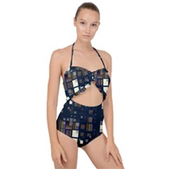 Blocks Pattern Rainbow Texture Scallop Top Cut Out Swimsuit by Pakrebo