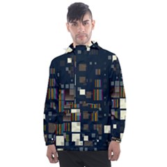 Blocks Pattern Rainbow Texture Men s Front Pocket Pullover Windbreaker