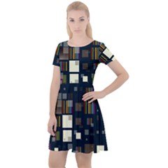 Blocks Pattern Rainbow Texture Cap Sleeve Velour Dress  by Pakrebo