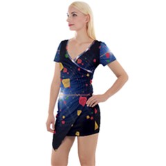 Technology Background Pattern Short Sleeve Asymmetric Mini Dress