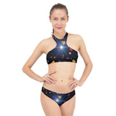 Technology Background Pattern High Neck Bikini Set