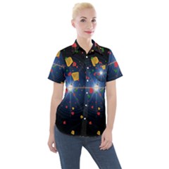 Technology Background Pattern Women s Short Sleeve Pocket Shirt