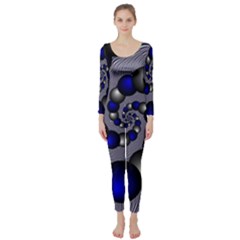 Balls Circles Fractal Silver Blue Long Sleeve Catsuit by Pakrebo