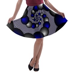 Balls Circles Fractal Silver Blue A-line Skater Skirt