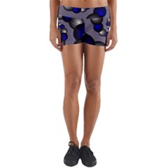 Balls Circles Fractal Silver Blue Yoga Shorts by Pakrebo