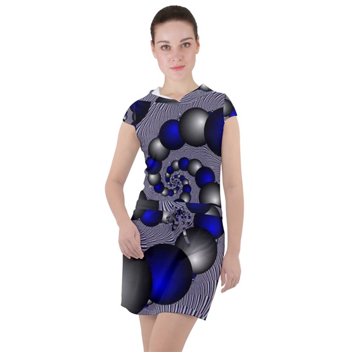 Balls Circles Fractal Silver Blue Drawstring Hooded Dress