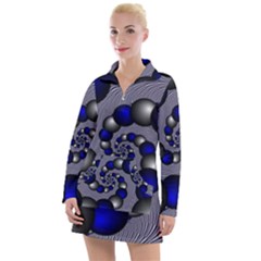 Balls Circles Fractal Silver Blue Women s Long Sleeve Casual Dress by Pakrebo