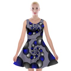 Balls Circles Fractal Silver Blue Velvet Skater Dress by Pakrebo