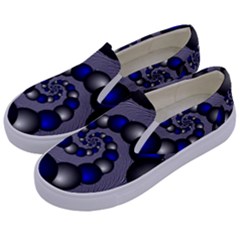 Balls Circles Fractal Silver Blue Kids  Canvas Slip Ons by Pakrebo