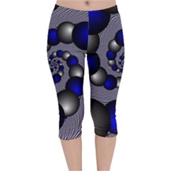 Balls Circles Fractal Silver Blue Velvet Capri Leggings 