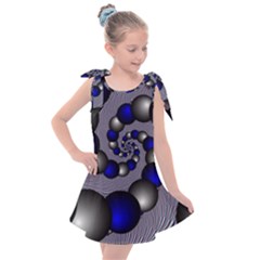 Balls Circles Fractal Silver Blue Kids  Tie Up Tunic Dress by Pakrebo