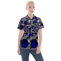 Balls Circles Fractal Silver Blue Women s Short Sleeve Pocket Shirt