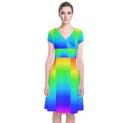 Rainbow Colour Bright Background Short Sleeve Front Wrap Dress