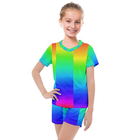 Rainbow Colour Bright Background Kids  Mesh Tee And Shorts Set by Pakrebo