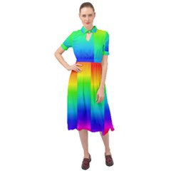 Rainbow Colour Bright Background Keyhole Neckline Chiffon Dress