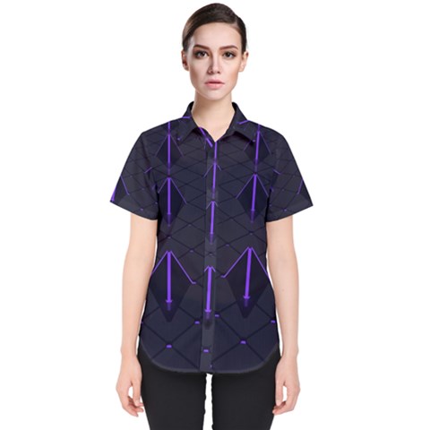 Futuristic Pyramids Perspective Women s Short Sleeve Shirt by Pakrebo