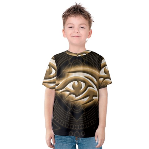 Golden Ornament Round Art Form Kids  Cotton Tee by Pakrebo