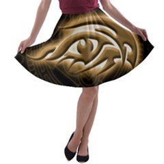 Golden Ornament Round Art Form A-line Skater Skirt