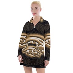 Golden Ornament Round Art Form Women s Long Sleeve Casual Dress