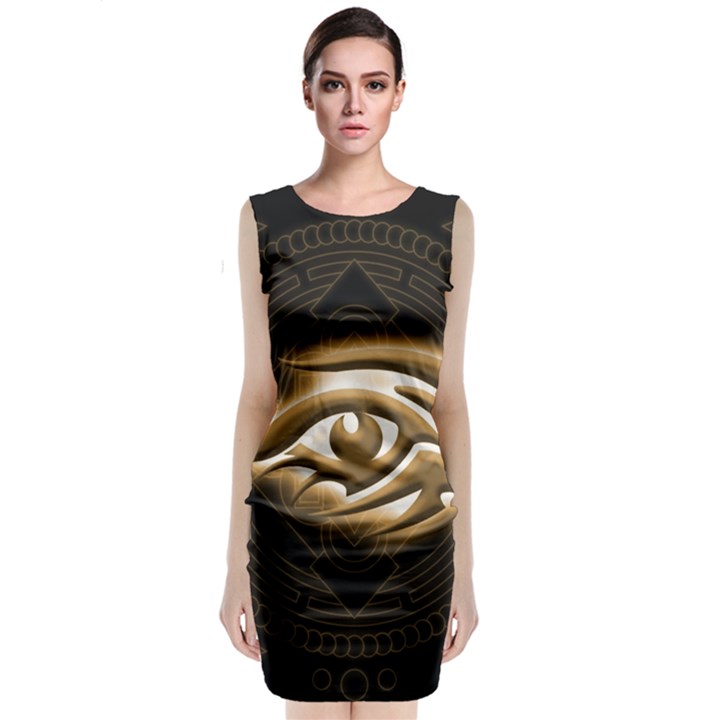 Golden Ornament Round Art Form Classic Sleeveless Midi Dress